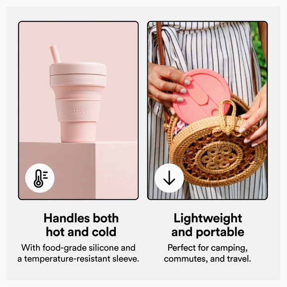 STOJO 16oz. Collapsible Travel Cup with Straw - Carnation Pink. - Picture 8 of 9